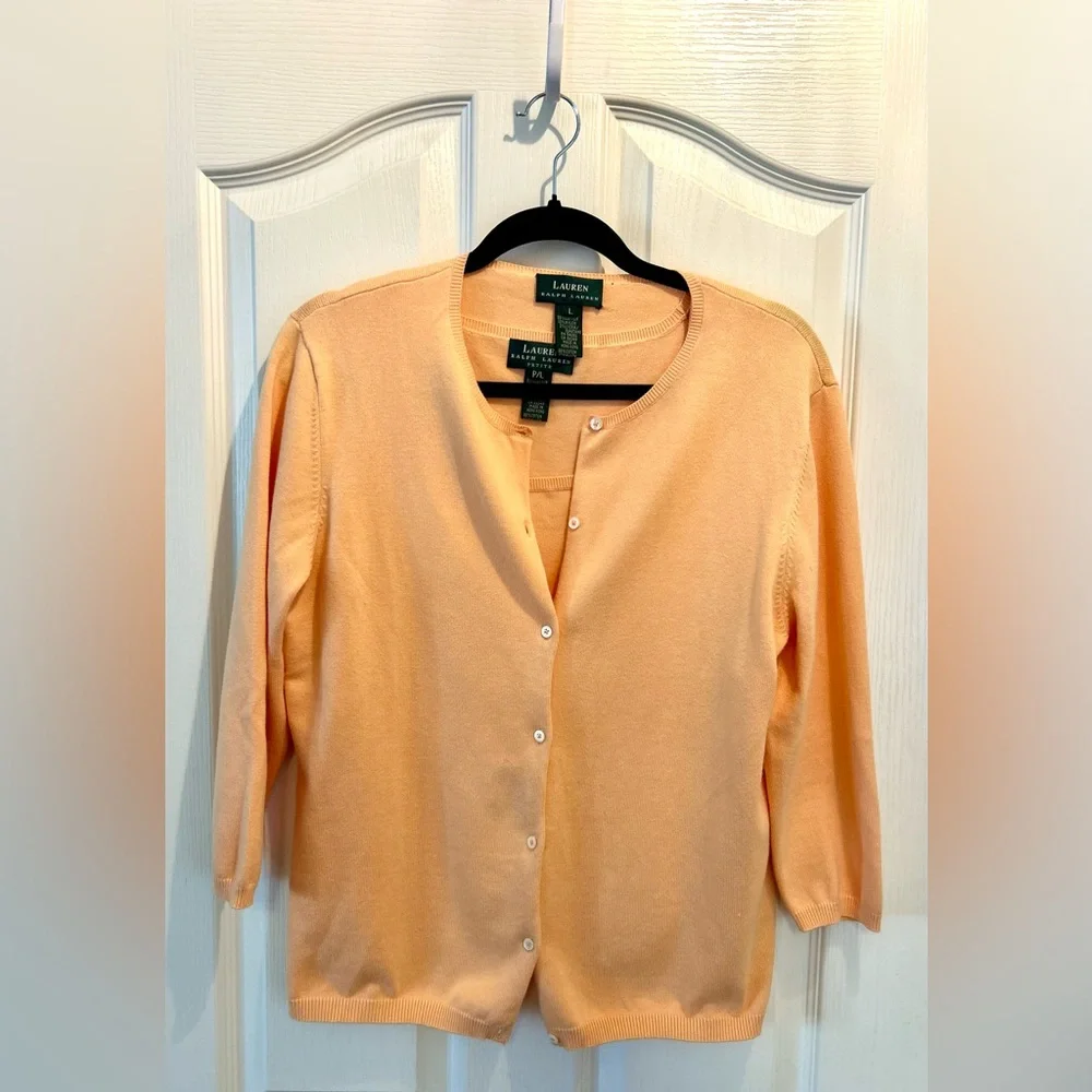 🧡”Lauren Ralph Lauren” Orange Sherbet  Tank Sweater Cardigan Set Size PL 🍑 - Picture 3 of 13